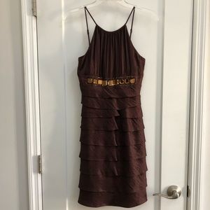 Cache Chocolate Halter with Layered Bottom and Beaded waist line Size 2 NWT